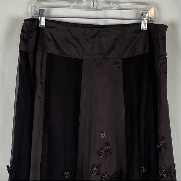 Coldwater Creek Brown Silk Beaded Skirt Size L - Picture 5 of 11
